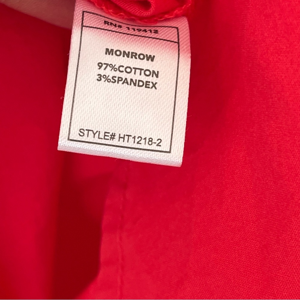 Monrow Oversized Poplin Cotton Button Down Shirt, Size Medium, Coral Red - Picture 5 of 6